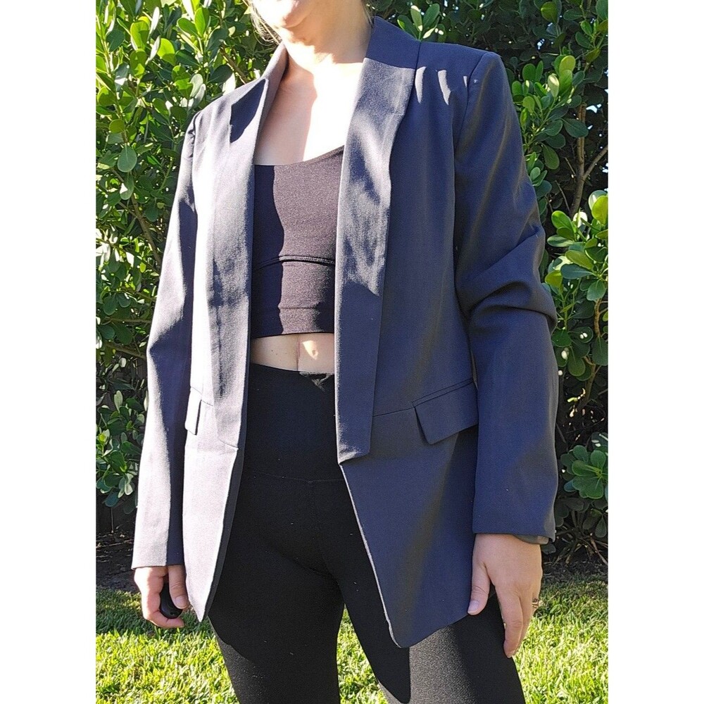 Dark Grey Blazer Size M Structured Open Front Workwear Jacket